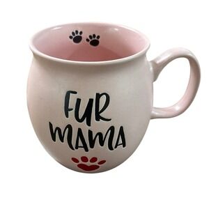 PRIMA DESIGN Fur Mama Pink Ceramic Coffee Mug Paw Prints Pet Mom Large 4.5in